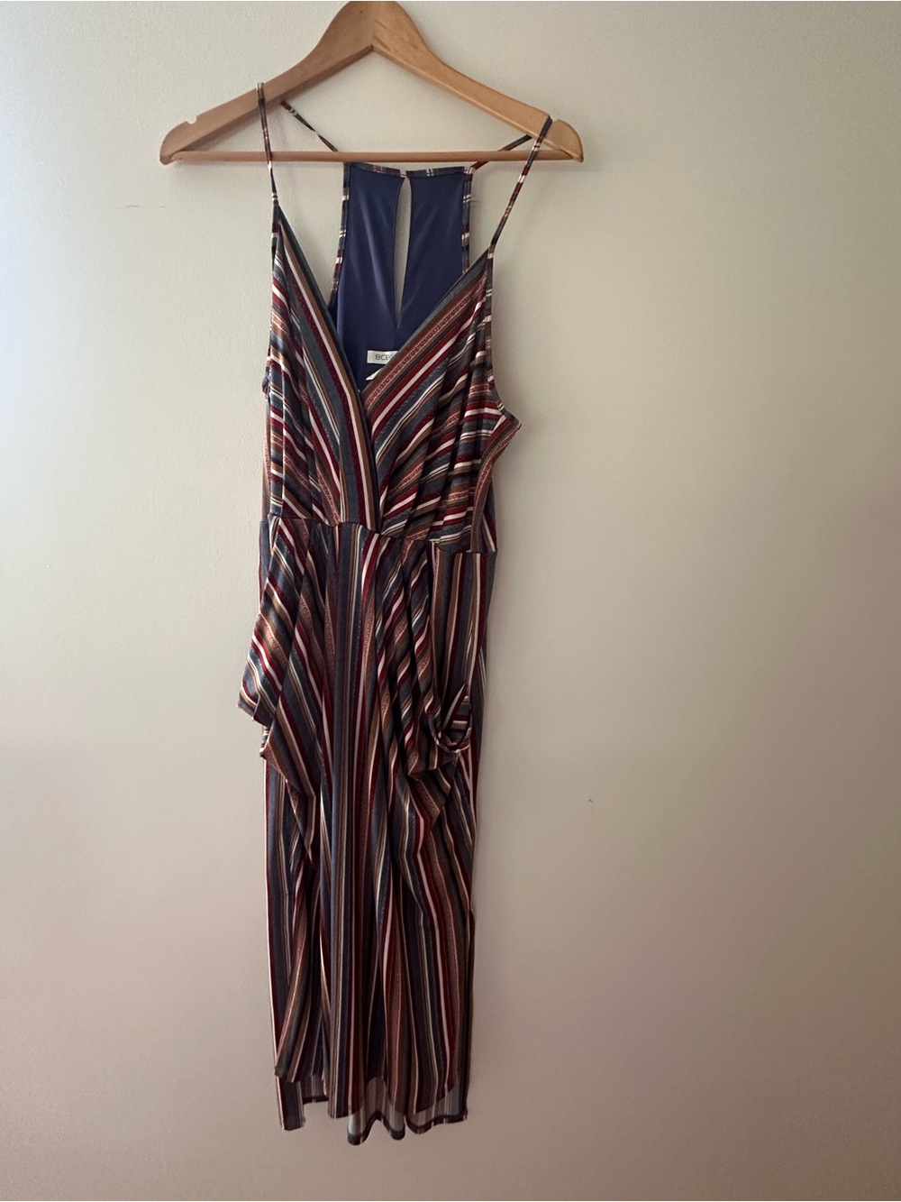BCBGeneration Striped Multi-Color V-Neck Sleeveless Midi  Dress